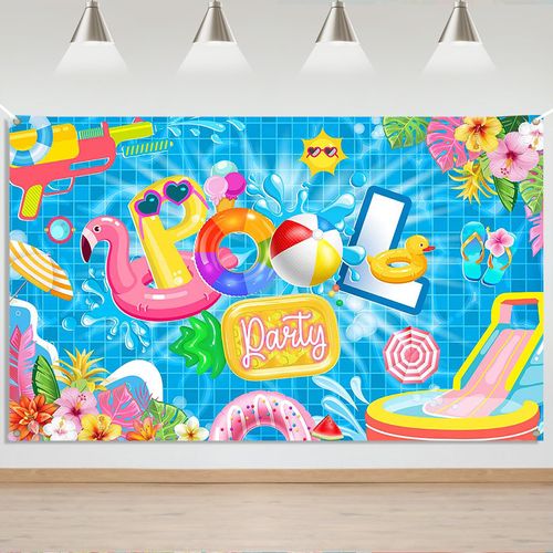 Mocsicka Summer Pool Party Backdrop Pool Party Photography Background for Kids Tropical Flamingo Flash Swimming Summer Beach Party Decorations Supplies