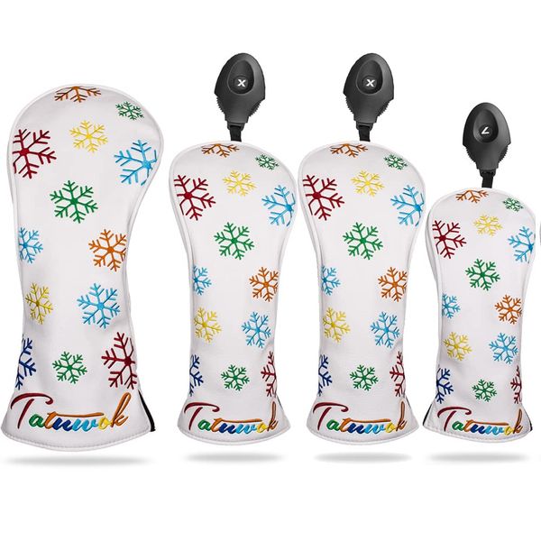 Snow Flower Golf Headcover Wood Cover Driver 440cc 460cc Cover Utility UT Cover Waterproof with Conversion Doug Snow Flower 3 Piece Set/4pcs Set (4 Piece Set White (DR+FW+FW+UT))