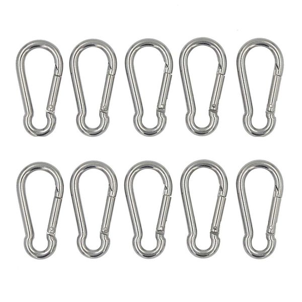 DGOL 10pcs M5 304 Stainless Steel Carabiner Snap Spring Hook Outdoor D Ring Chain Quick Link Lock Fastner Size 2 inch x 1 inch