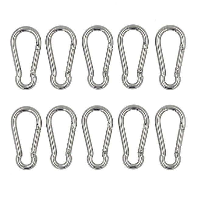 DGOL 10pcs M5 304 Stainless Steel Carabiner Snap Spring Hook Outdoor D Ring Chain Quick Link Lock Fastner Size 2 inch x 1 inch