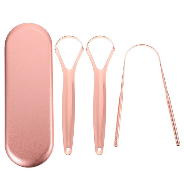 Stainless Steel Tongue Cleaner 3Pcs Tongue Scraper Reusable Tongue Cleaner with Travel Case Stainless Steel Tongue Cleaning Brush Beauty Tools for Dental Oral Care Pink Stuff Cleaner Paste