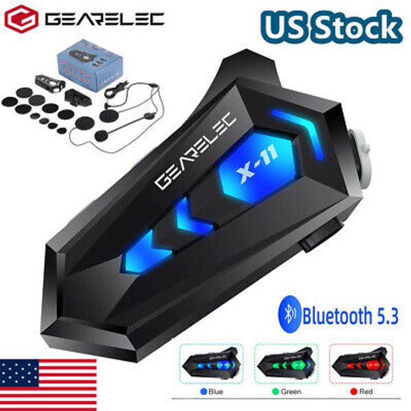 Motorcycle Helmet Headset Bluetooth 5.3 Headphone Speaker Hands-Free w/LED Light