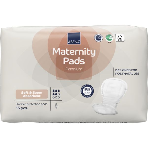 Abena Premium Maternity Pads for Women Super Absorption, Soft Disposable Pads for After-Delivery Incontinence, Pack of 15