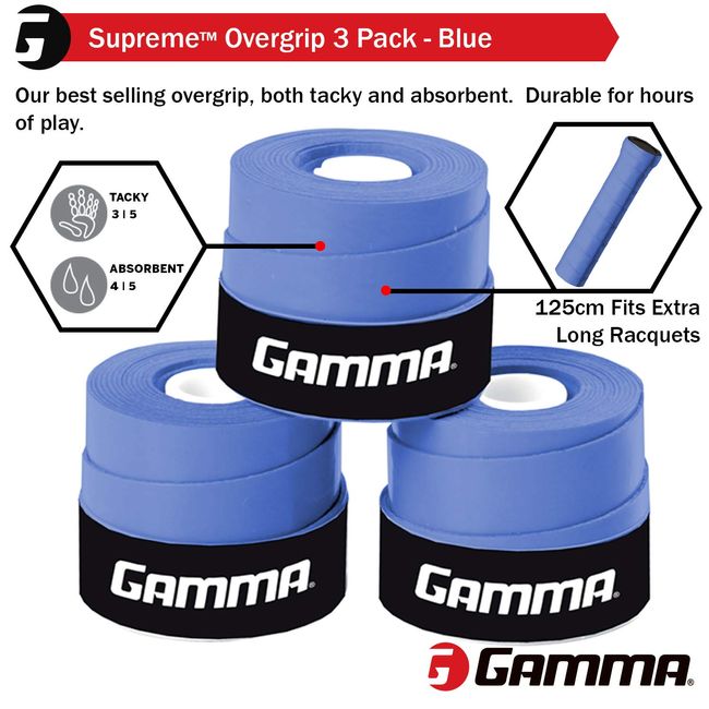 GAMMA Sports Supreme Overgrip, for Tennis, Pickleball, Squash, Badminton,  and Racquetball, Durable and Absorbent, Easy to Apply
