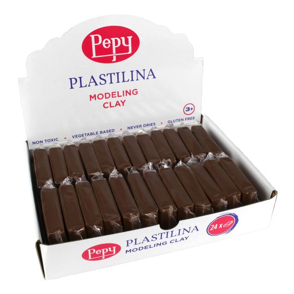 Pepy Plastilina Reusable and Non-Drying Modeling Clay; Set of 24 Bars, 1.4 Ounce Each, Perfect for Arts and Crafts Projects, Brown