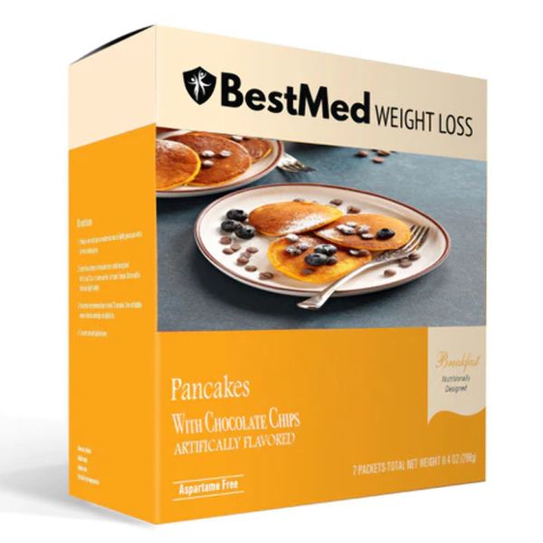 BestMed - High Protein Chocolate Chip Pancakes, Great for Dieting, Low Cal 7/ct