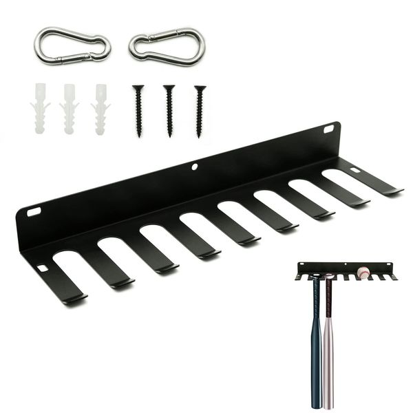 Aolamegs Baseball Bat Holder Rack - Metal Baseball Softball Bat Hanger Racks Caddy - Clips for Dugout Fence or Mounts on Wall to Storage and Display Holds 16 Player Bats Black Color