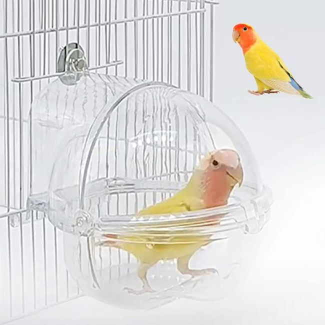 MUYG Bird Bath Box for Cage, Parrot Hanging Planet Bathtub No-Leakage Transparent Omnidirectional Observation Tub Shower Box Birds Cage Accessory for Canary Parrot Crested Cockatiel Lovebird