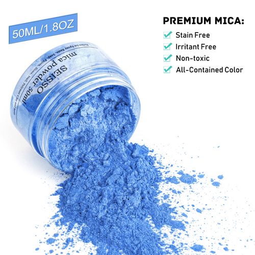 Blue Mica Powder, SEISSO Mica Powder for Epoxy Resin 1.76 oz /50g, Powdered Pigment for Soap Making, Candle Making, Slime, Nail Polish, Cosmetics Grade for Lip Gloss, Craft Projects