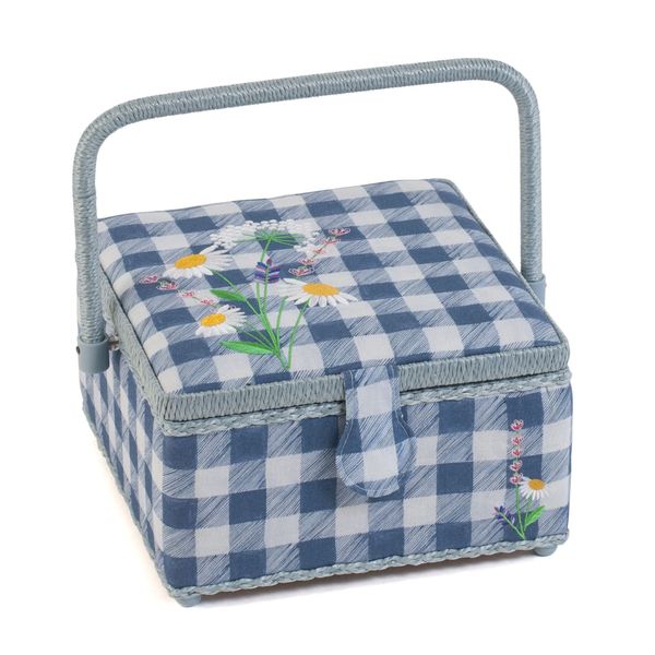 Hobby Gift Sewing Box, Medium, Square, Embroidered Lid, Wild Floral Plaid