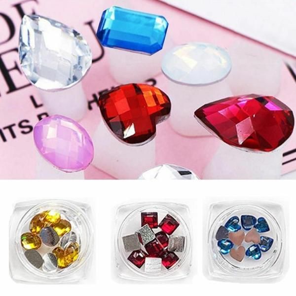 Nail Art Polygonal Wang Stone 10 Pieces Set 1 Oval Square Heart (W913D64)