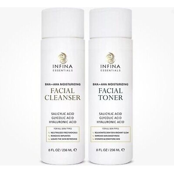 Infina Face Cleanser and Facial Toner Big 8 fl oz Each Skincare Beauty Duo Kit