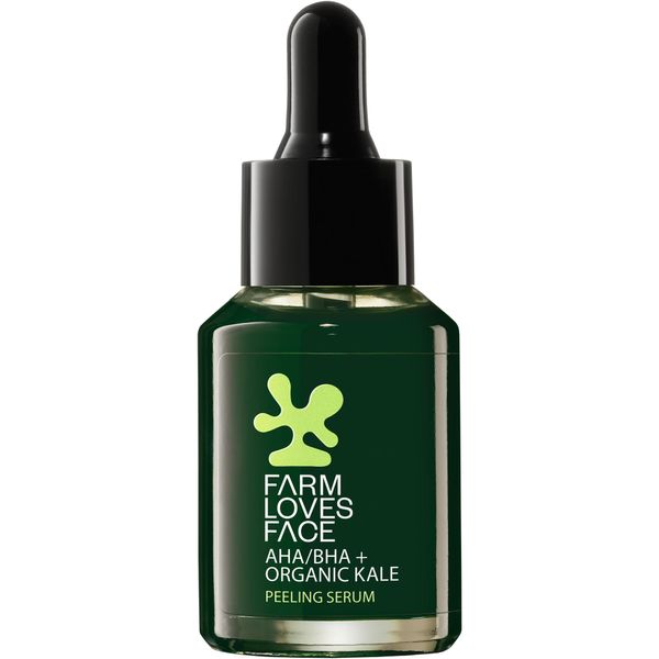 Farm Loves Face AHA/BHA + Organic Kale Peeling Serum, Gesichtsserum, Grün, glättend, porenverfeinernd, reinigend, transluzent, vegan, ölfrei, ohne Parfüm, ohne Alkohol, 1er Pack (28ml)