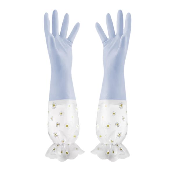 nalaina Rubber Gloves, Household Rubber Gloves, Kitchen Gloves, Long, Dishwashing Gloves, Waterproof Gloves, Work Gloves, Fleece-Lined, Thick, Anti-Slip, For Car Washing, Washing, Gardening, Cooking, Housework, Cleaning