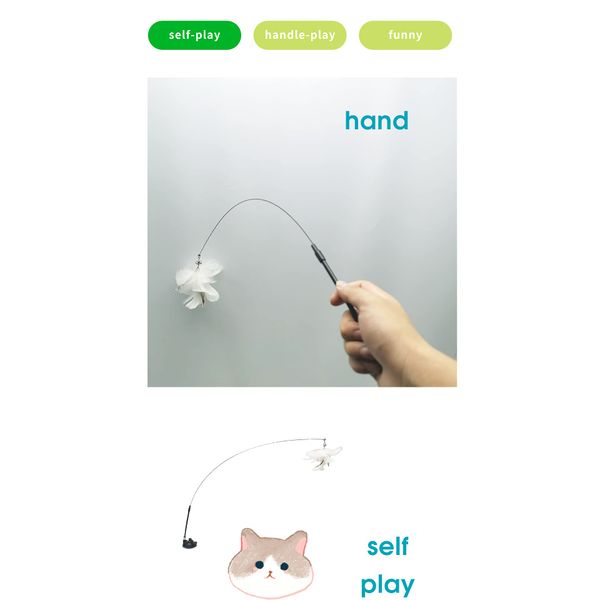 Self-Play Suction Cup Cat Teaser Toy Natural Feather Cat Stick (4 Pieces)