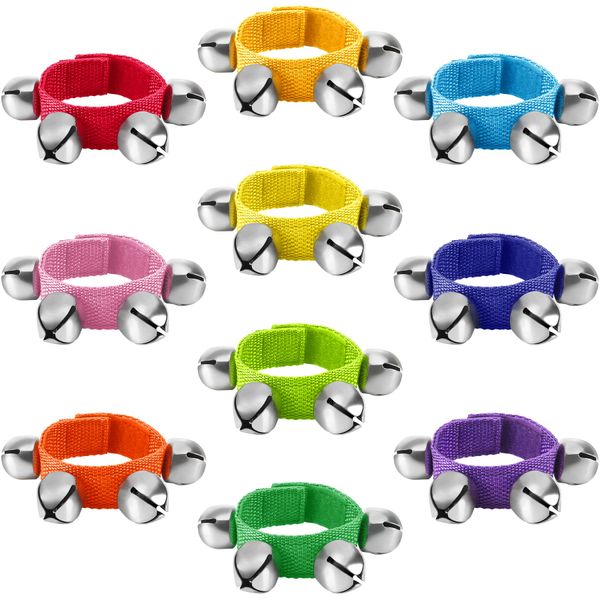 JANLOFO Ring Bell, Wrist Bell, Set of 10, Musical Instrument, 10 Colors, Hand Bell, Christmas, Percussion Instrument, Karaoke, Halloween, Parties, Rattle, Music Class, Adult Students