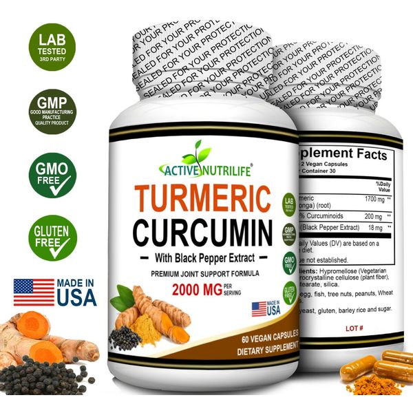 Turmeric Curcumin with Biopterin 2000mg High Absorption Triple Strength Capsules