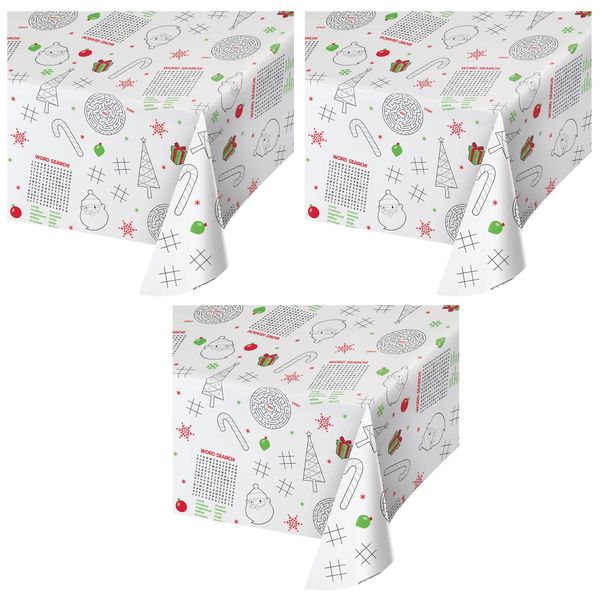 Creative Converting Holiday Activity Table Covers | 3 Coloring Tablecloth 88" x 54" | Paper Disposable Party Supplies Set for Christmas Winter Dinner Events for Kids