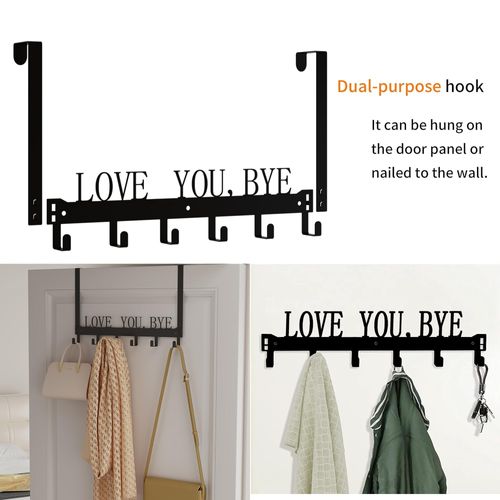 CHNHONG Over Door Hooks - Detachable 6 hooksTowel Holder for Bathroom, Bedroom, Kitchen & Pool with Screws Bathroom Organizers and Storage- Black Metal Wall Mount
