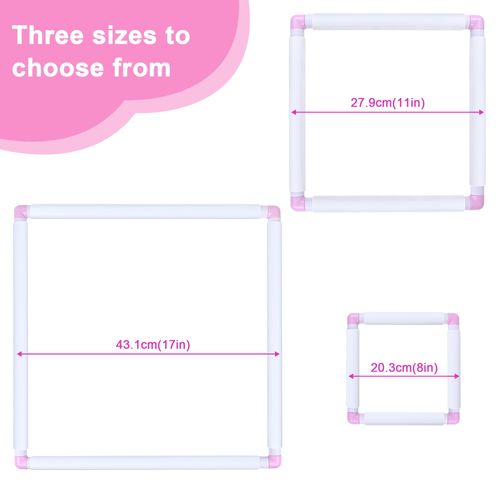 Square Embroidery Cross Stitch Frame Hoops, 8'' + 11'' + 17'' Cross Stitch Scroll Frames, Rectangular Embroidery Snap Frames DIY Sewing Tool for Quilting, Needlepoint, Silk-Painting (Pink)