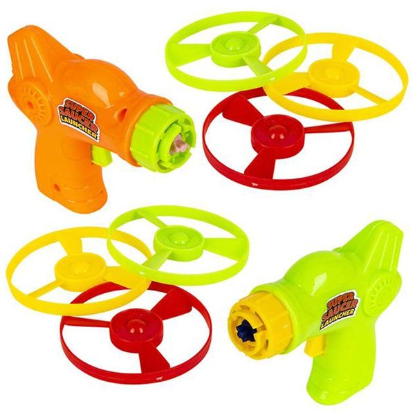 ArtCreativity Flying Disc Launcher Toy (Set of 6) Disk Shooter for kids, Includes 1 Flying Saucer Gun and 3 Spinning Disks, Super Fun Cat Toys, Outdoor Flying Toys for Kids, Great Birthday Party Favor