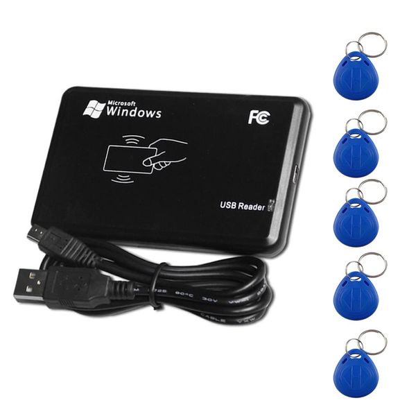 AOAMZ ID Card Reader 14443A Contactless 125kHz RFID Reader with USB Interface + 5 Keychains