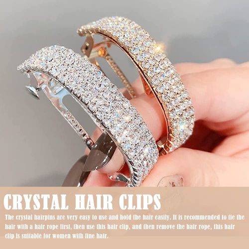 2 Pcs Crystal Hair Clips Women Hair Clips Rhinestone French Crystal Hairpins Diamante Sparkly Hair Accessories for Wedding Party Ponytail Holder Women and Girls Gifts