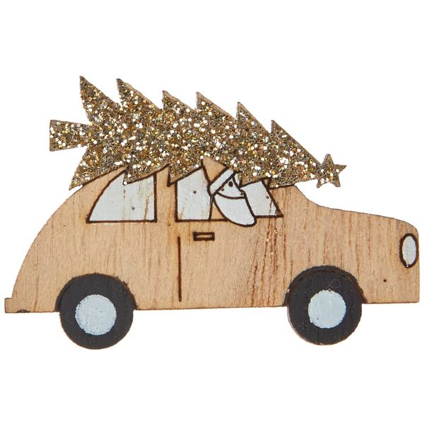 Rayher 46445505 Holz Streuteile Auto mit Klebepunkt zur Kartengestaltung und Scrapbooking, natur mit kaschmir gold Glitter, 5,2x3,6 cm, 9 Stück