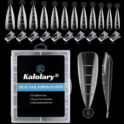 Unghie Finte Nail System Form, Kalolary 120PCS Nail Dual Forms Stiletto Nail Mold Kit con 10PCS Poly Gel Quick Building Nail Tips Clip (Trasparente)
