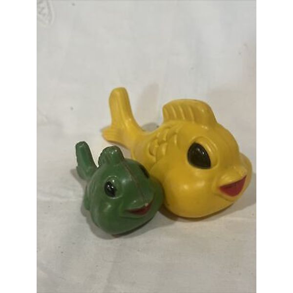 Vintage Baby Rattle 1950s Green &  Yellow Fish Child’s Plastic Toy Novelty