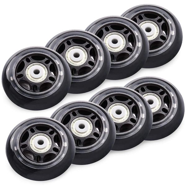 TOBWOLF 8 Pack 76mm 84A Inline Skate Wheels with ABEC-7 Bearings, Roller Skate Replacement Wheels for Girls & Boys Roller Blade Skating - Black