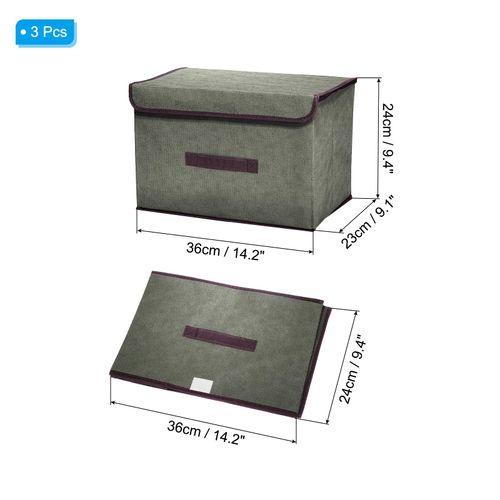 PATIKIL Fabric Collapsible Storage Bin 14.2 x 9.1 x 9.4 Inch, 3 Pcs Foldable Storage Box Cube with Lids and Handle Organizer Container for Home Bedroom Closet Clothes, Grey