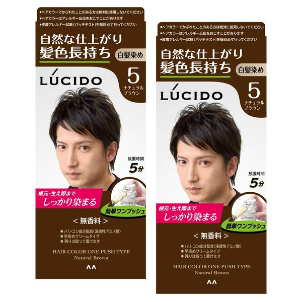 LUCIDO (Bulk Purchase) One Push Care Color (Quasi Drug) Men's Short Hair 4 Times Gray Hair Dye Unscented Natural Brown Set of 2 (x 1)