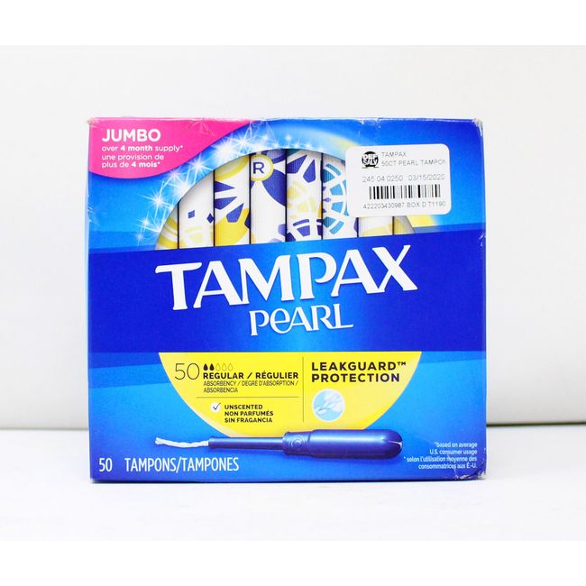 Tampax Pearl Plastic Tampons Regular Absorbency Unscented 50 Count