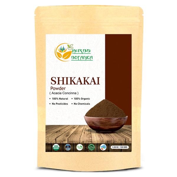 Herbs Botanica Shikakai Powder Pure Acacia Concinna Fruit Pods Powder For Hair Growth, Shiny, Tangled Hair Cleanser & Conditioner Vegan Non GMO 5.30 oz / 150 gms