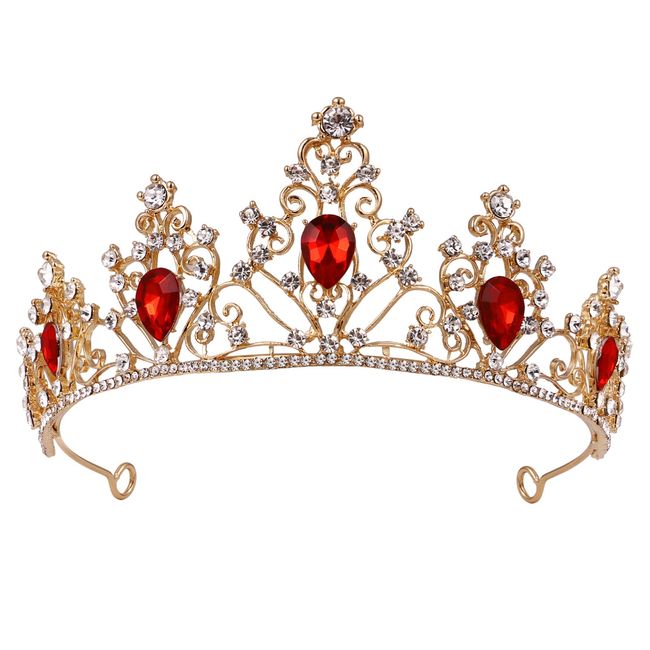 Minkissy Red Crown, Queen Tiara Rhinestone Baroque Alloy Headpiece Prom Bridal Tiara for Women Wedding Party