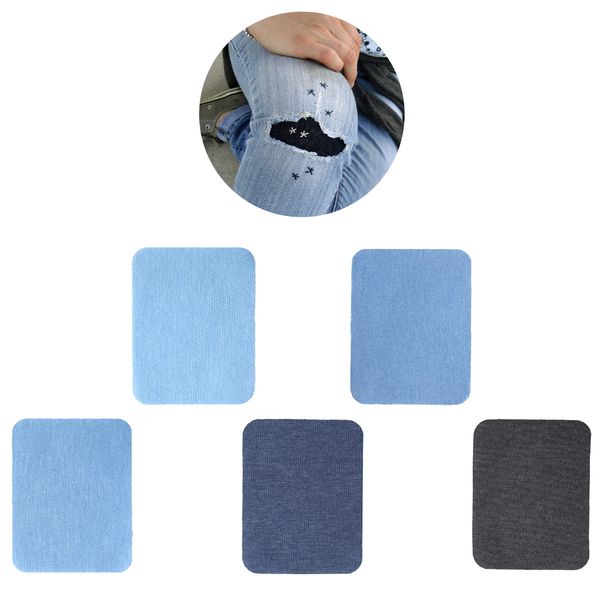 Denim Patches for Jeans Iron on Repair, 5PCS Premium Quality Iron on Patches for Inside Outside Jeans, Strongest Glue 100% Cotton Assorted Shades of Blue Black Clothing Repair Decorating Kit