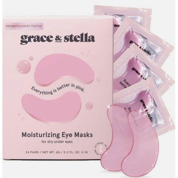 grace & stella Award Winning Under Eye Mask (Pink, 24 Pairs) Reduce Dark Circles