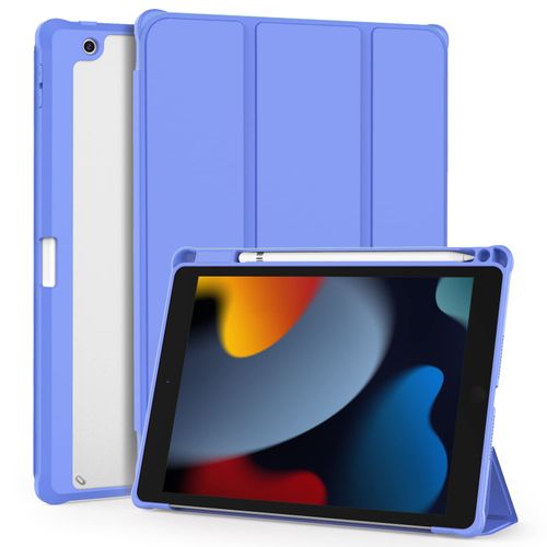 OKP for iPad 9th/8th/7th Generation Case (2021/2020/2019), iPad 10.2 inch Cases with Trifold Stand, Slim ipad 9/8/7 gen Cover with Pencil Holder for Kids Women Men, Clear Back Shell, Paradise Blue