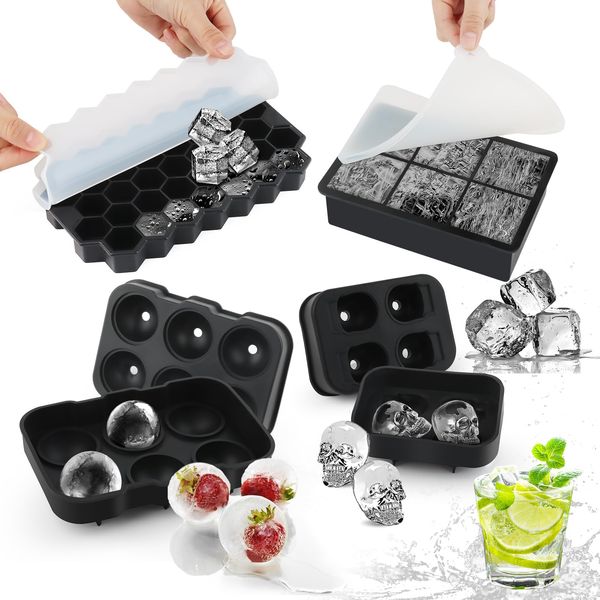 Eiswürfelformen Eiswürfelschalen,4pcs Set Eiswürfeln mit Deckel,Eiswürfelform Silikon,Eiswürfelform Kugel,Eiskugelform,Eiswürfelbehälter für Whisky-Cocktails und Säfte usw, BPA-frei,Ice Cube Tray