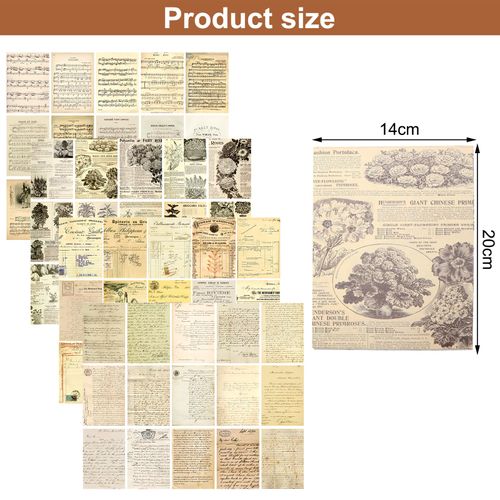 Scrapbooking Paper Decoration 20 x 14 cm, Pack of 120 Vintage Craft Paper, Decorative Paper, 4 Styles DIY Art Stickers, Decorative Vintage Accessories, Craft Paper Designs Paper for Scrapbooking,