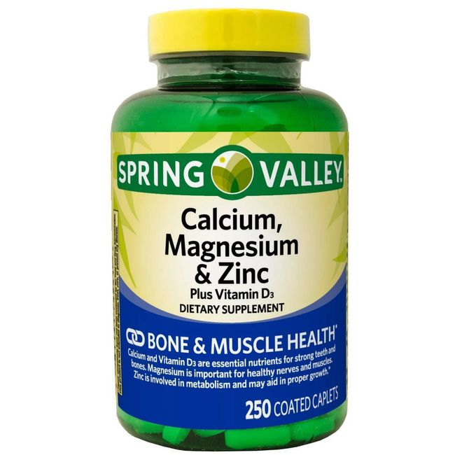 Calcium Magnesium Zinc Vitamin D3 Bone Muscle Joint Nerve Support, 250 Caplets