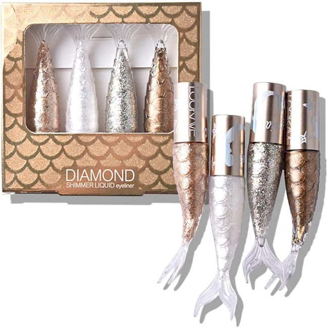 4 Farben Liquid Glitter Eyeliner Set, Metallic Schimmer Diamant Meerjungfrau Eyeliner, Wasserdicht Langlebig Funkelnd Buntes Eyeliner Make-up Set (01A)