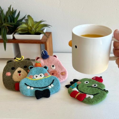 Humble Hilo Handmade Animal Felt Cup Coaster Set of 4 (Funny Animals)