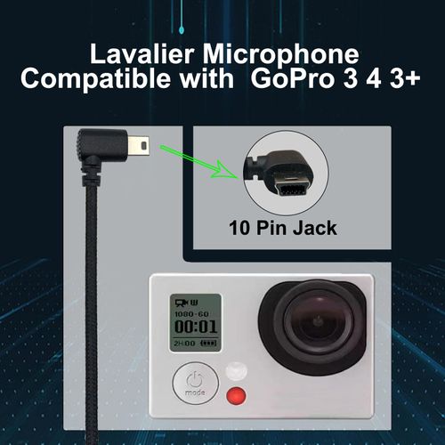 SPTSSWET Lavalier Microphone Compatible with GoPro Hero 3 4 3+ Mini USB Stereo External Mic with 10 Pin Jack,Black 5ft