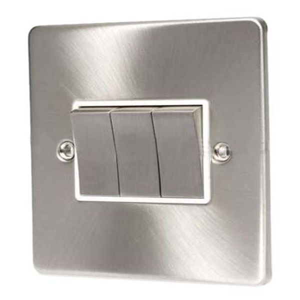 SATIN CHROME 3 GANG 2 WAY 6 AMP LIGHT SWITCH C306BCW