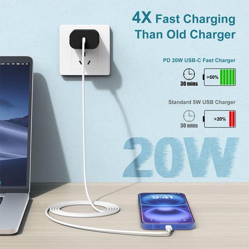 4Pack USB C Charger Block 20W, Phone 16 15 Fast Charging Block for 20W Type C Power Adapter Plug, for Charger USB C for Phone 16 15 Pro Max/14 13 12 Pro Max/Google-Black