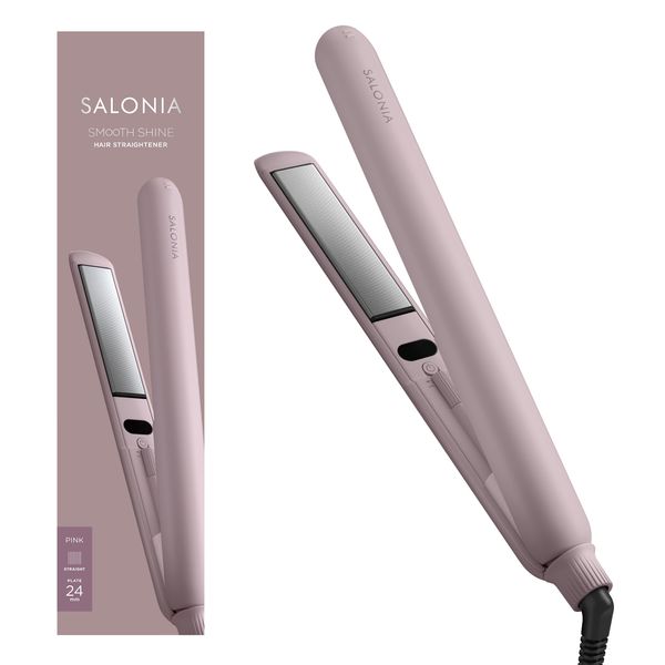 SALONIA SAL23105PK Smooth Shine Hair Straightener 0.9 inches (24 mm) [Pink] with Heat Resistant Pouch