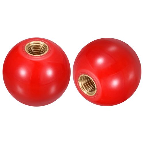 uxcell 5Pcs Threaded Ball Knobs, M12 Female Thread Thermoset Ball Knob 40mm Dia Round Operation Ball Handles with Copper Insert for Machine Lever Handle, Red