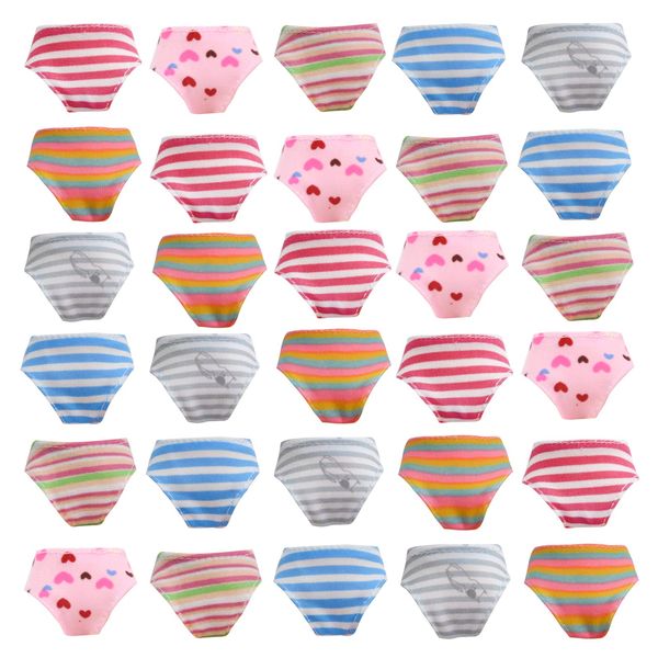 Colorful Doll Underwear Clothes Fits 11.5 Inch Dolls - Striped Flower Solid Color Random Pattern Elastic Doll Accessories 30 Piece